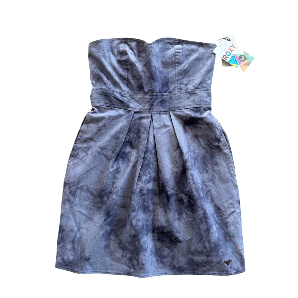 Roxy Women's Strapless Tie-Dye Mini Dress Gray‎ Size 5 Zipper Pocketed Retro NWT